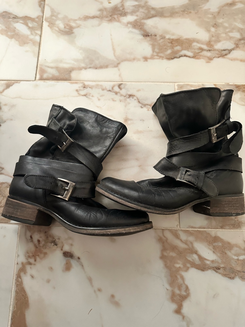Steve Madden Black Leather Buckle Strap Ankle Boots